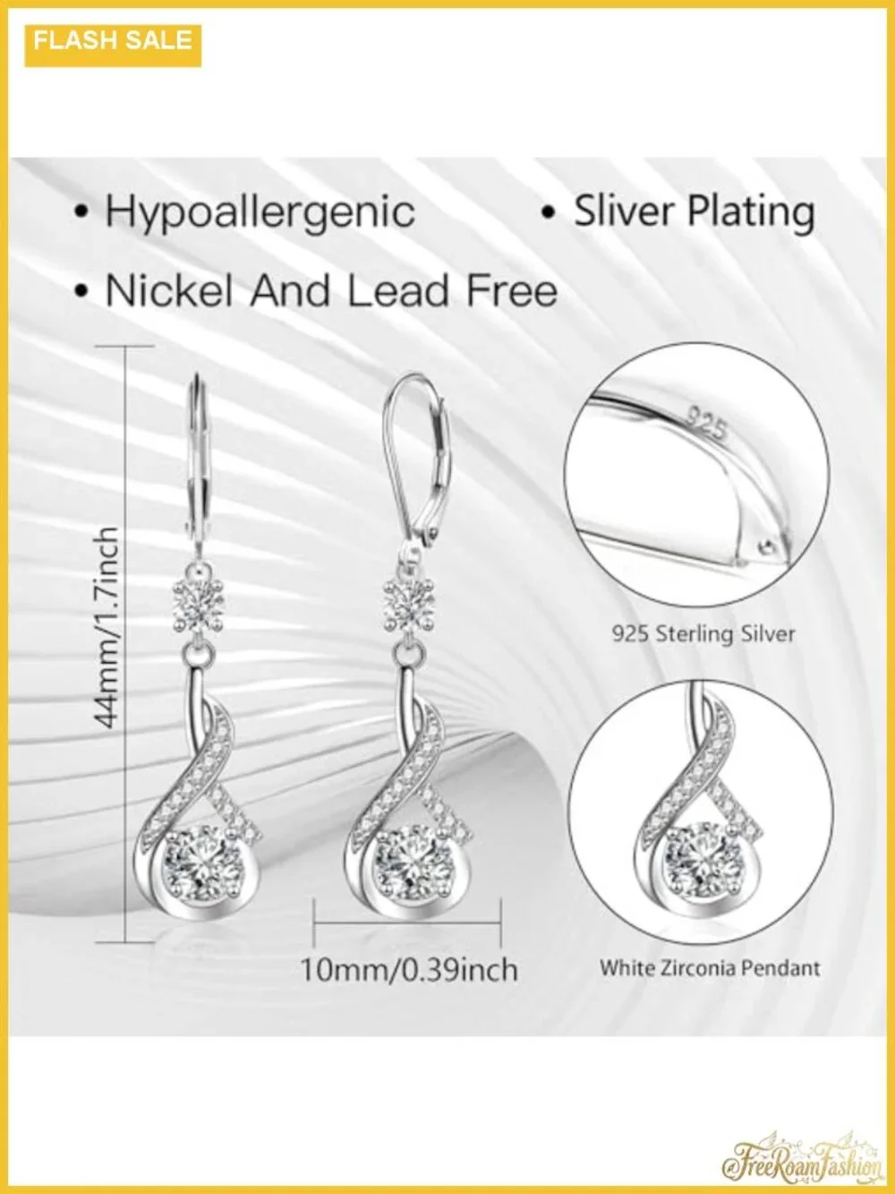 Sterling Silver Dangle Cubic Zirconia Earrings Drop Leverback